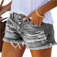 thumbnail image 1 of Wevis Women's High Waist Ripped Denim Shorts, Button Fly Frayed Hem Stretchy Jean Shorts for Summer - GRAY_M, 1 of 4