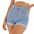 thumbnail image 1 of Wevis Women's High Waisted Denim Shorts, Classic Jean Shorts with Rolled Cuff Hem, Five Pocket Casual Summer Shorts, 1 of 4