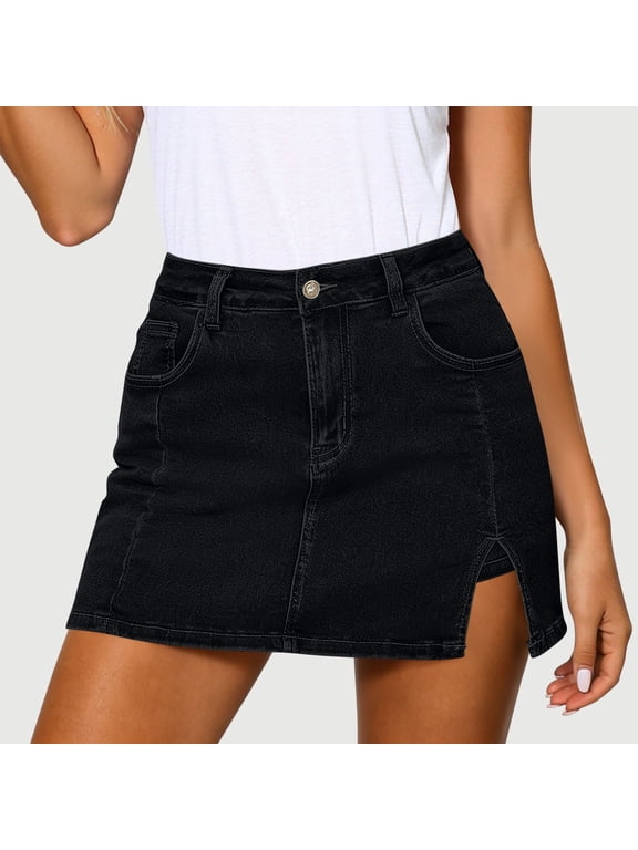 Women's High Waisted Denim Skort, Side Slit Mini Jean Skort with Pockets, Casual Summer Skirt Shorts for Women