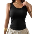 thumbnail image 1 of Wevis Women's Ribbed Tank Top with Built-in Bra, Scoop Neck Fitted Cami for Summer - BLACK_M, 1 of 5