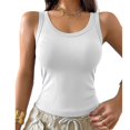 thumbnail image 1 of Wevis Women's Ribbed Tank Top with Built-in Bra, Scoop Neck Fitted Cami for Summer - WHITE_S, 1 of 5