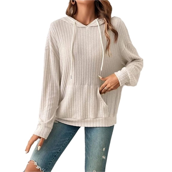 Wevis Women's Vertical Ribbed Hooded Sweatshirt, Long Sleeve Loose Pullover With Front Kangaroo Pocket