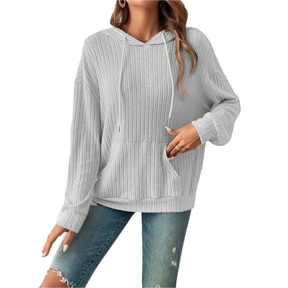 Wevis Women's Vertical Ribbed Hooded Sweatshirt, Long Sleeve Loose Pullover With Front Kangaroo Pocket