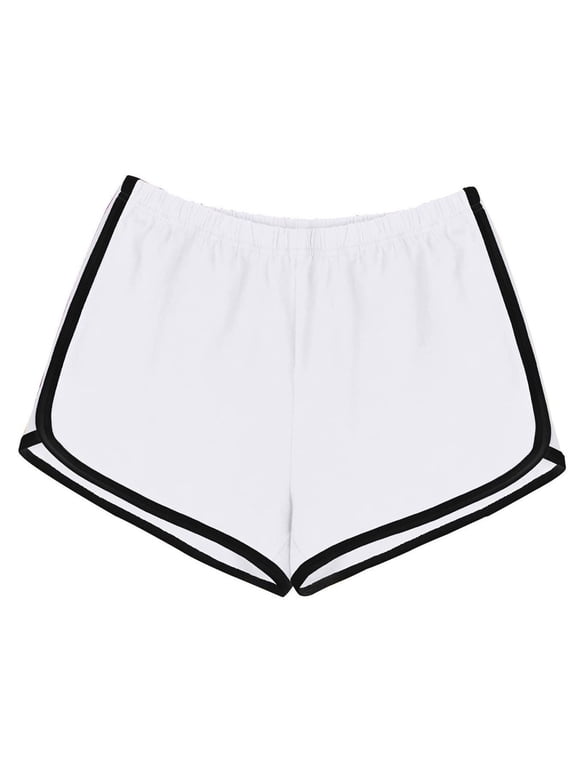 Womens Dolphin Shorts Elastic Waist Contrast Trim Curved Hem Athletic Casual Shorts No Pockets - WHITE_S