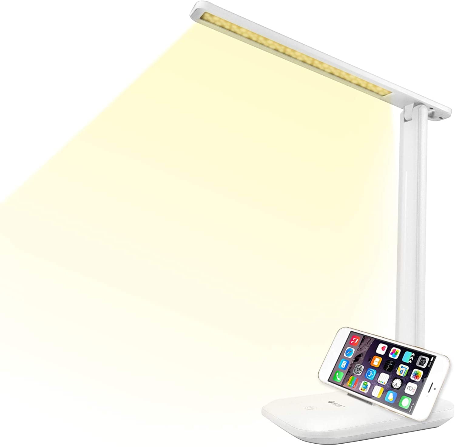 White Adjustable LED Desk Lamp with Touch Controls and USB Charging