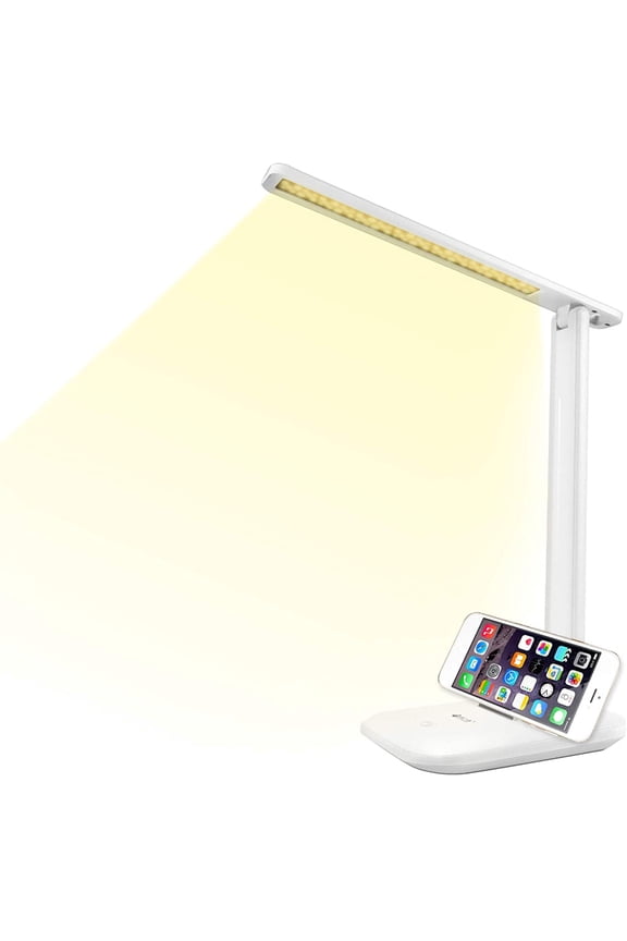 LED Desk Lamp with Adjustable Brightness Level for Eye Protection, Touch Controls, USB Charging, White