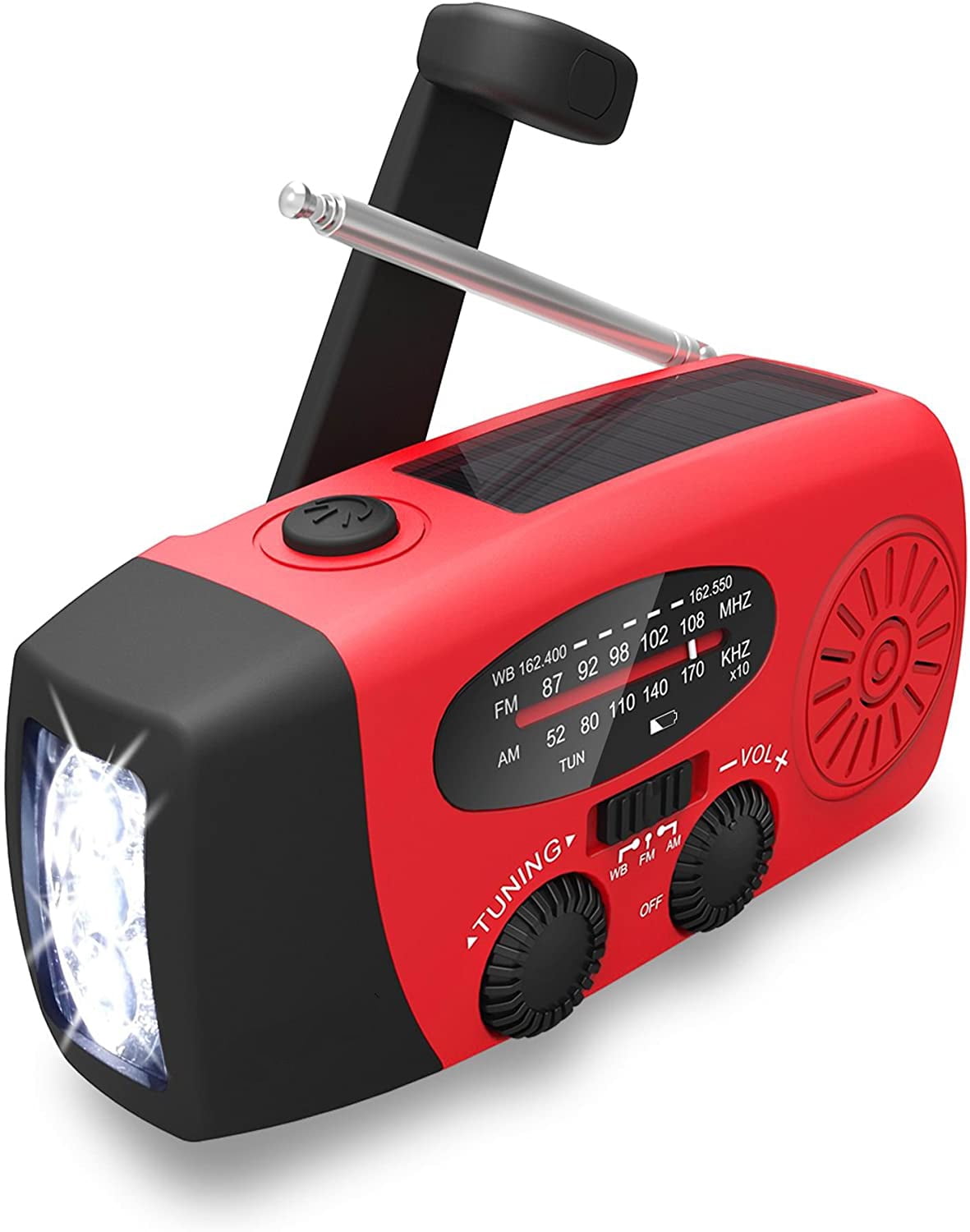 Wewdigi Portable Emergency AM/FM Weather Radio with LED Flashlight, Red, R-10