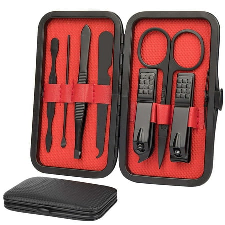 Wewdigi Women Man Professional Nail, Pedicure Kit, Gift Manicure Grooming Set with Black Leather Case, 7 Pieces