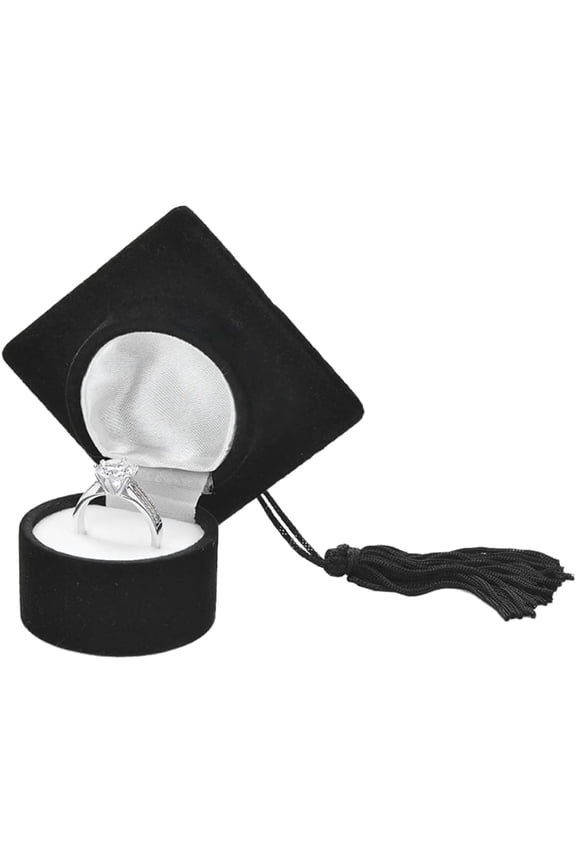 Wewean Graduation Cap Shaped Ring Box Unique Jewelry Storage Box Ring Organizer Case Valentine's Day Gift Box (Black) Small class rings box111 H425