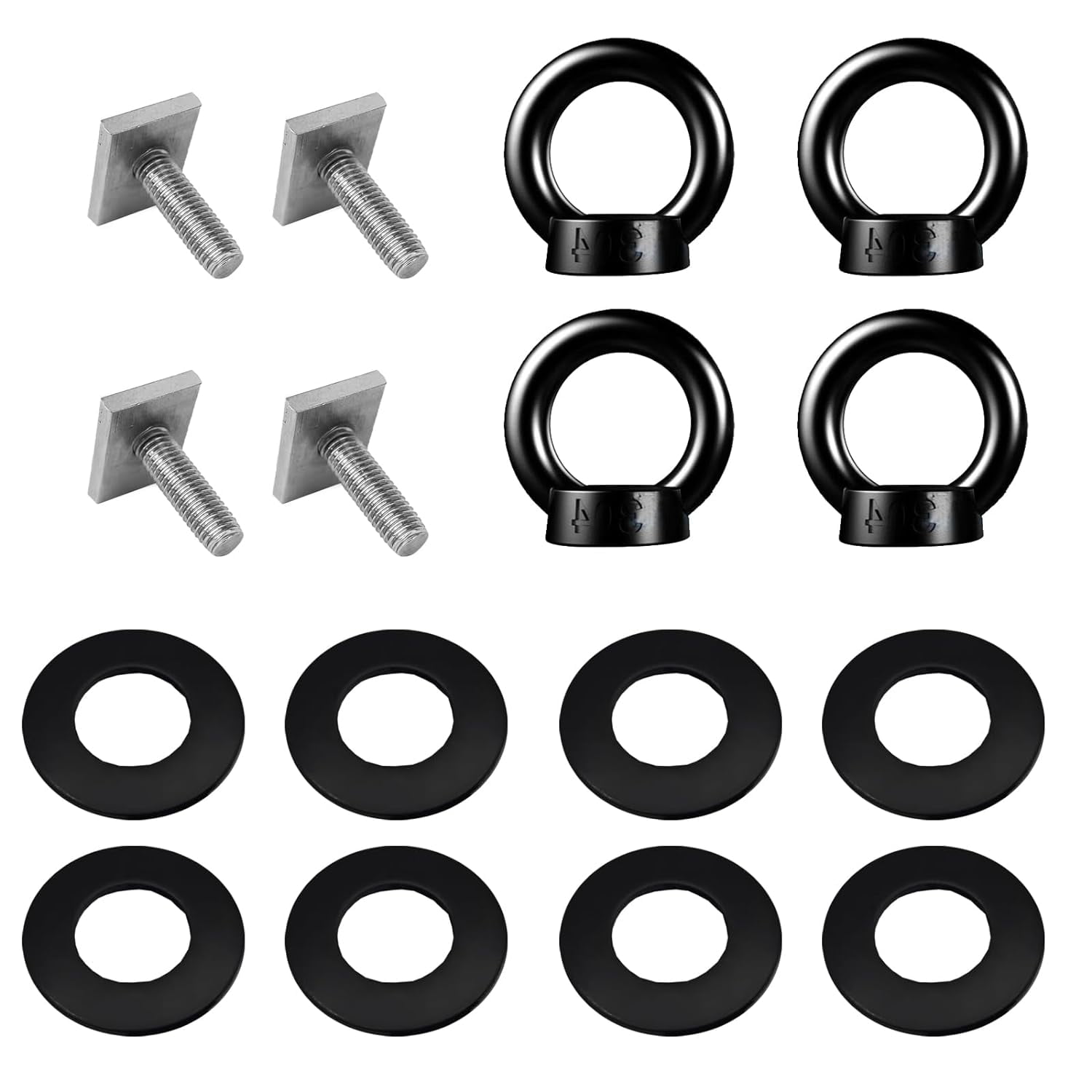 Wewean M8 Eye Bolt, 4 Pack T Slot Bolt Tie Down Rings Black T Bolts for Roof Rack Heavy Duty Eye