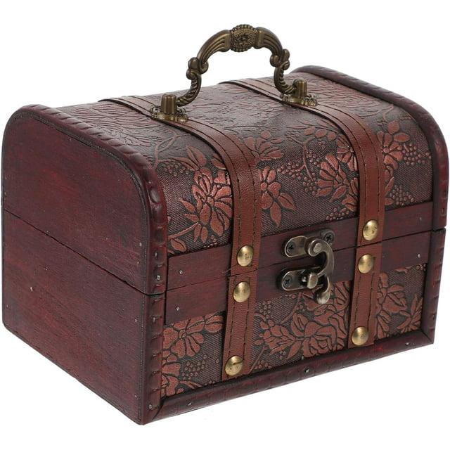 Wewean Pirate Treasure Chest Wooden Jewelry Case Photo Prop Wooden ...