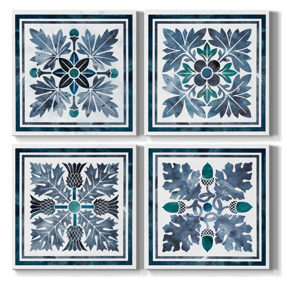 Wexford Home Abstract Wall Art Flower Bluie Pattern Prints 16 x 16 inch Each Panel, Set of 4 Wall Décor for Bedroom Bathroom Living Room