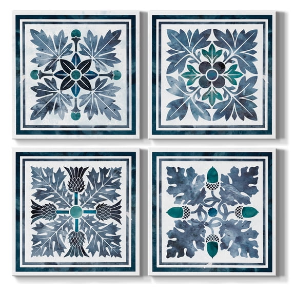 Wexford Home Abstract Wall Art Flower Bluie Pattern Prints 32 x 32 inch Each Panel, Set of 4 Wall Décor for Bedroom Bathroom Living Room