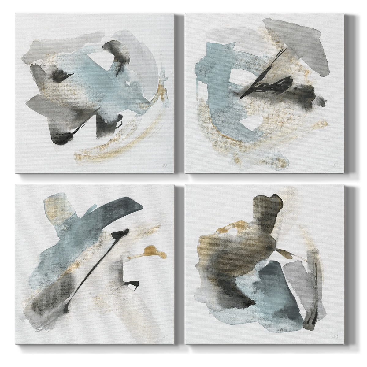 Wexford Home Abstract Wall Art Watercolor Canvas Prints Modern Artwork Décor for Living Room Bathroom Bedroom 32 x 32 inches, Set of 4