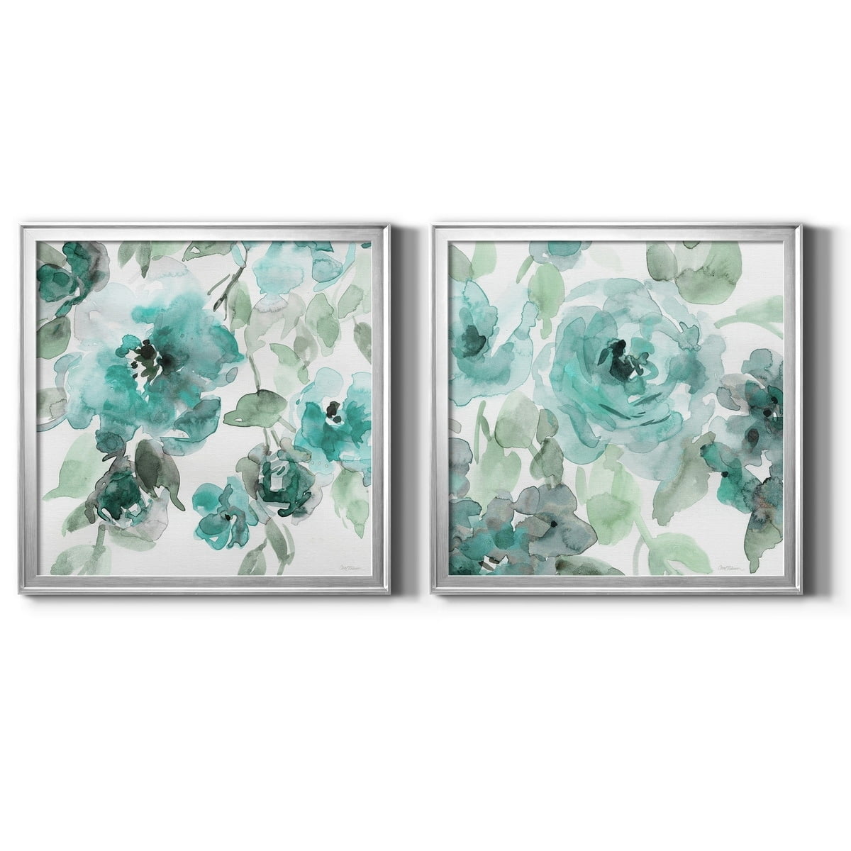 Belle's Teal I Premium Framed Canvas Print in Silver Frame