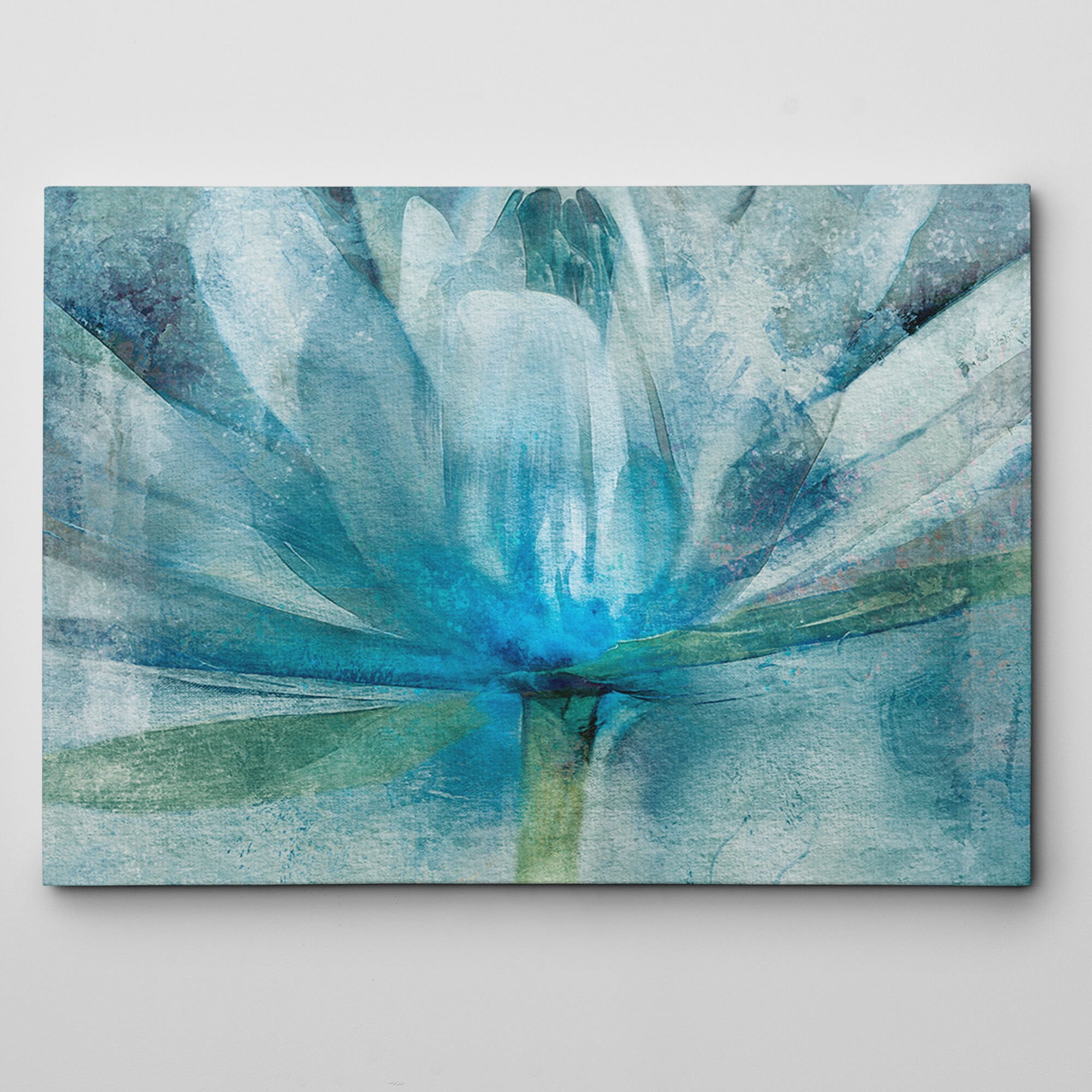 Large Blue and Green Floral Canvas Print