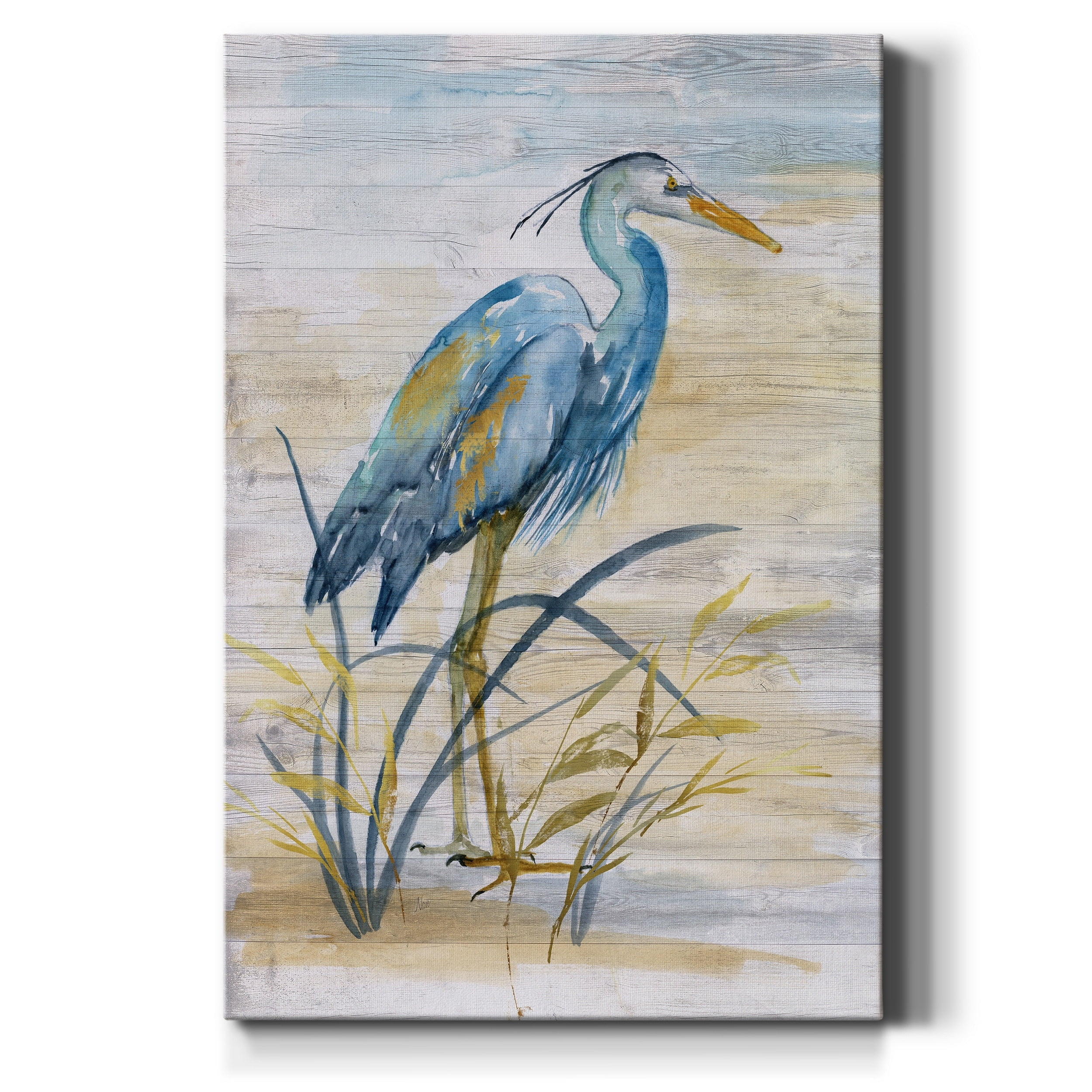 Blue Heron Canvas Art in Light Blue and Beige