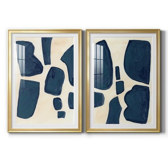 Wexford Home Blue Pieces I Abstract Art, Framed Art, 18.5" x 24.5" Gold Frame, Ready-Hang