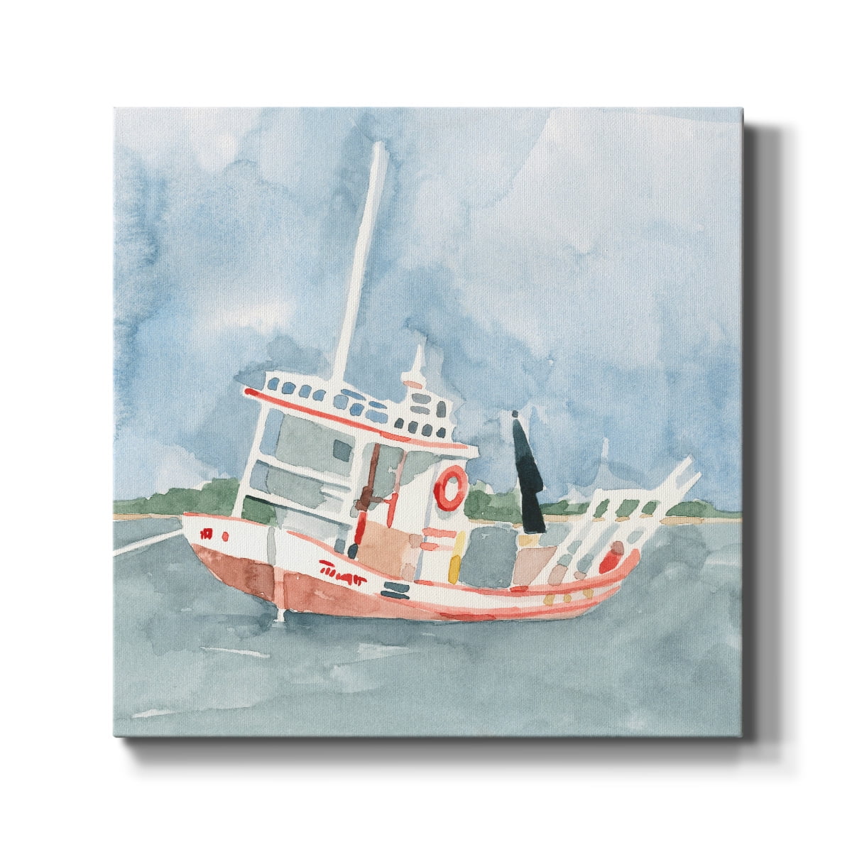 Wexford Home Bright Fishing Boat II-Premium Gallery Wrapped Canvas, 16" x 16" - Ready to Hang