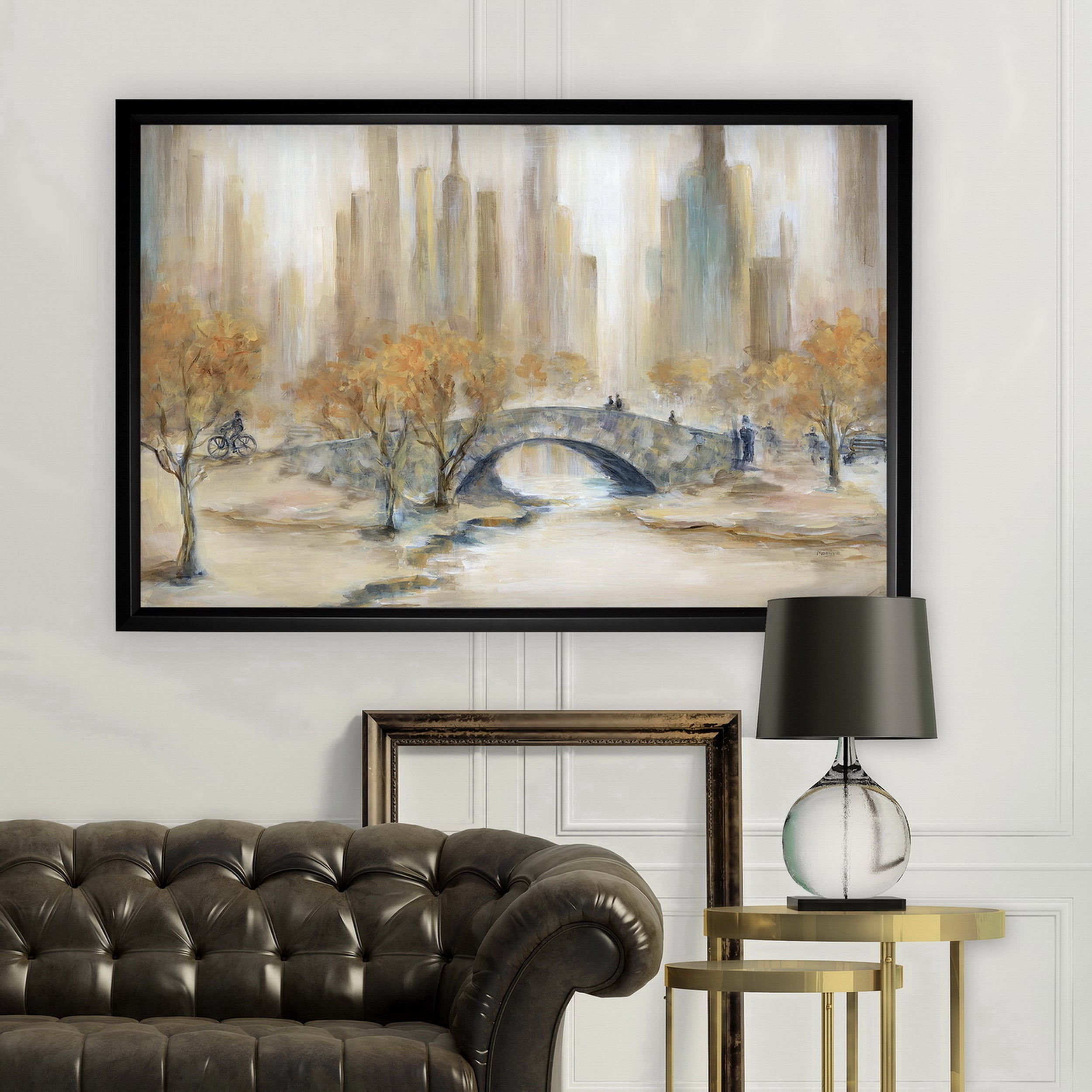 Large Black Framed Central Park Landscape Canvas Art