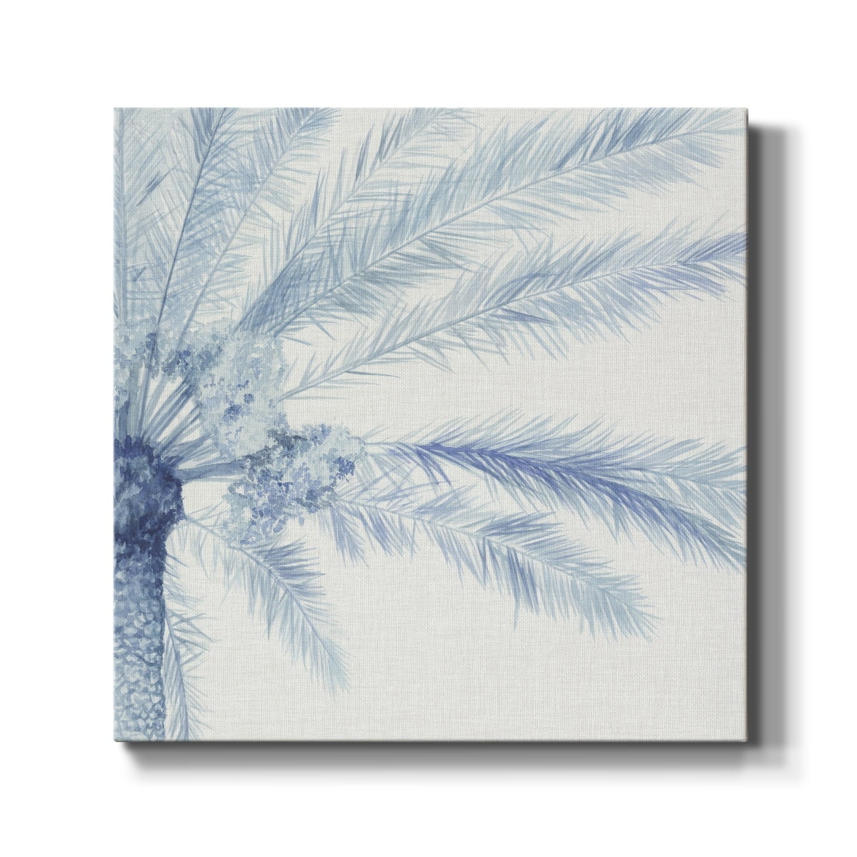 Chambray Blue Palm Leaves Premium Canvas Art 10x10