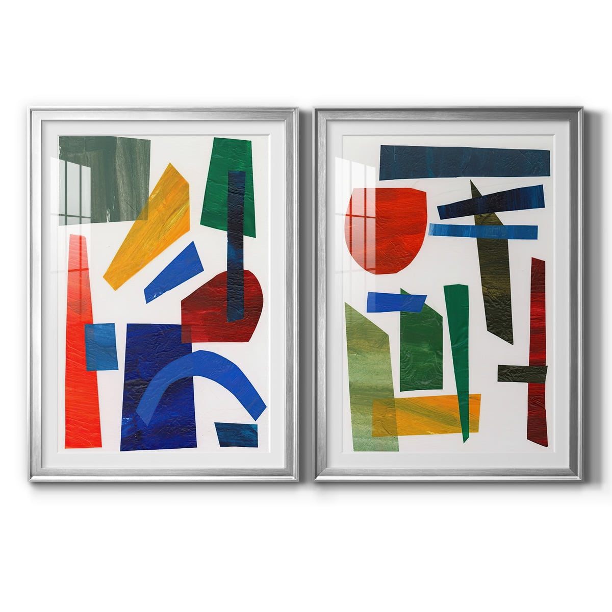 Wexford Home Colorful Shapes I Premium Framed Print, 26.5" x 36.5" - Ready to Hang, Silver (Set of 2)