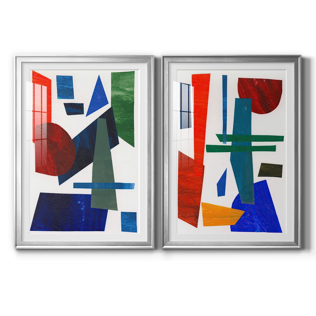 Wexford Home Colorful Shapes III Premium Framed Print, 30.5" x 42.5" - Ready to Hang, Silver (Set of 2)