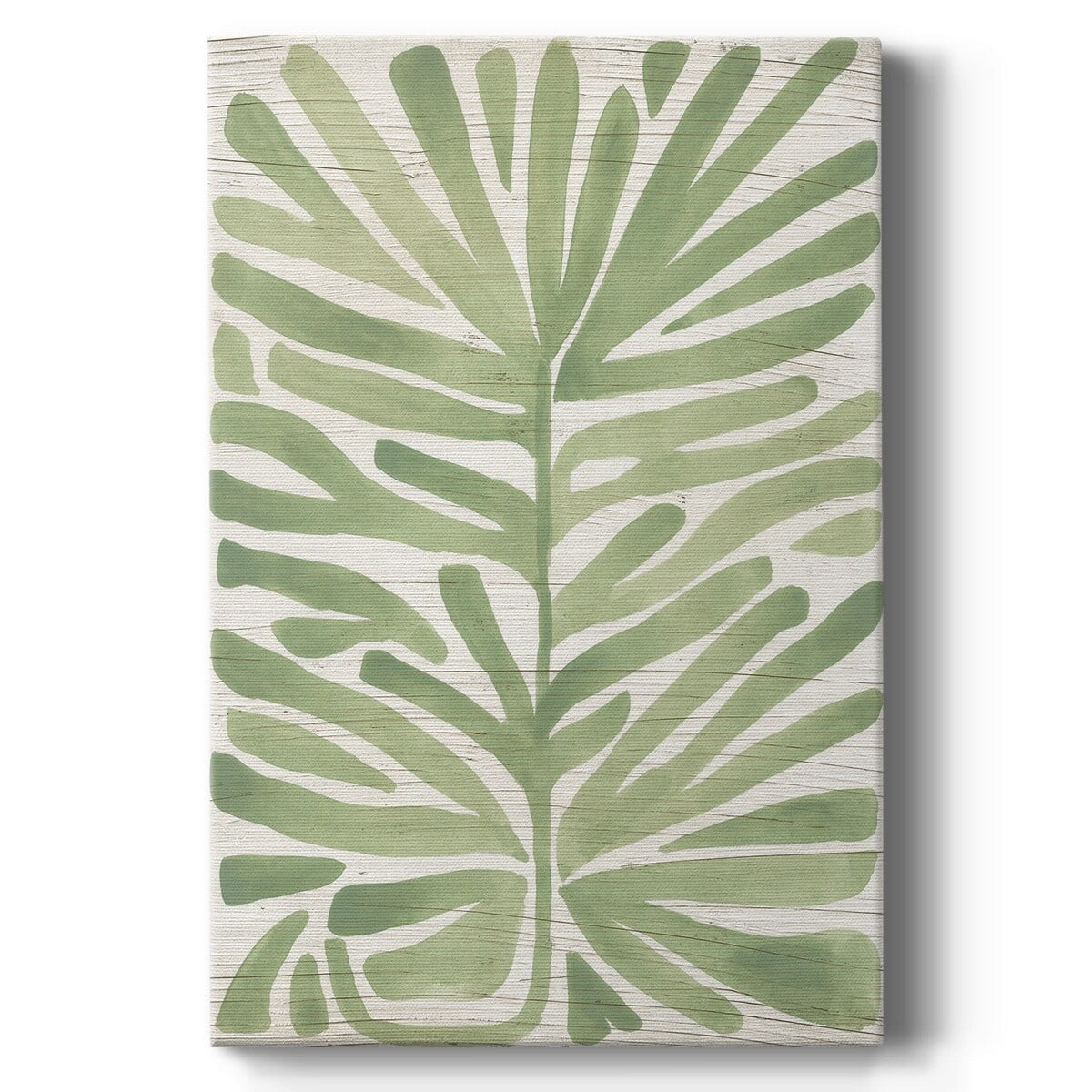 Green Palm Leaf Art on White Canvas with Solid Wood Frame