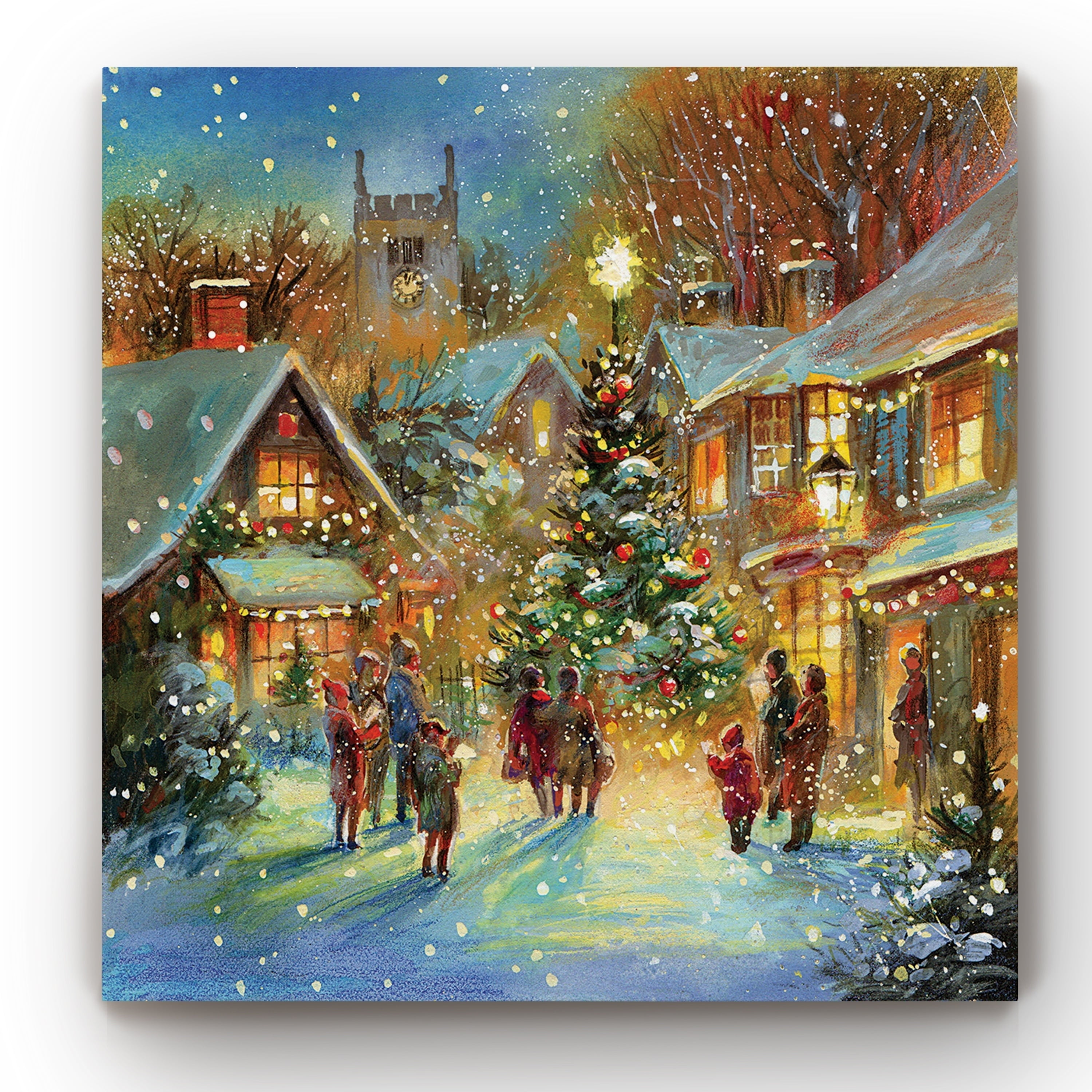 Evening Carol Christmas Scene Gallery Wrapped Canvas 24 x 24