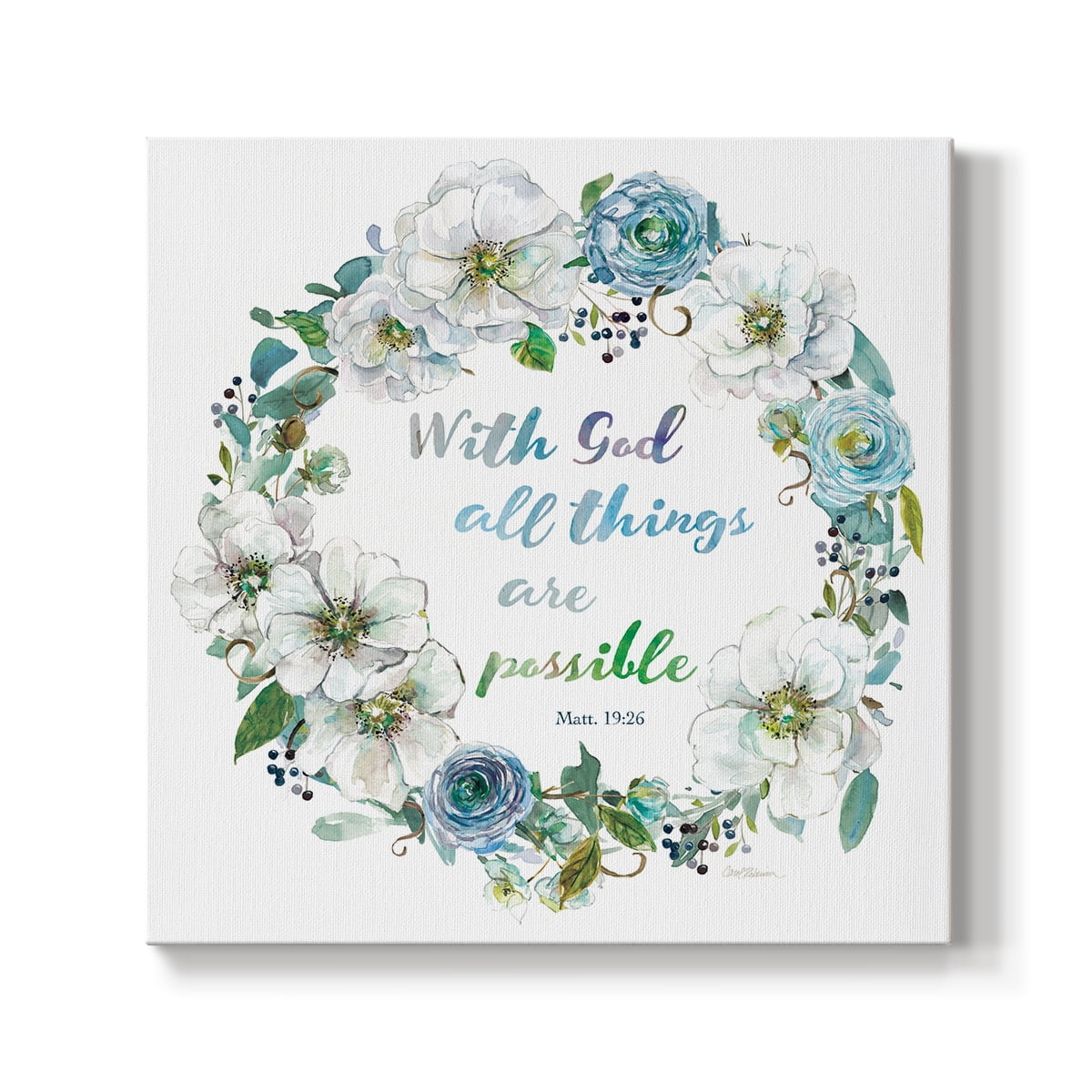 Wexford Home Floral Scripture Wreath II - 10" x 10" Gallery Wrapped Canvas, Ready to Hang