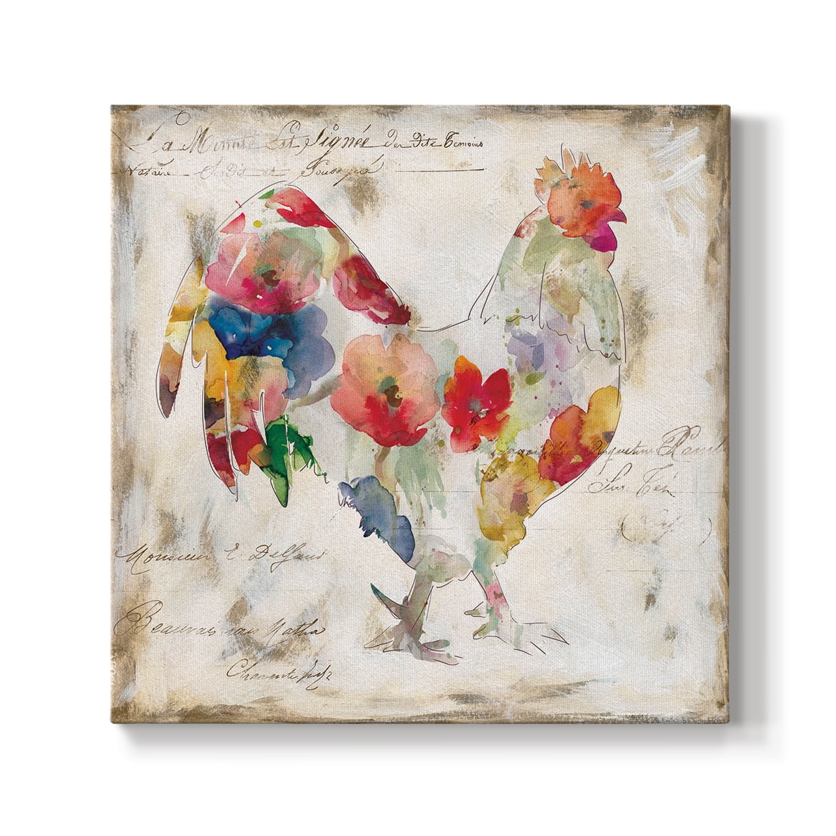 Wexford Home Flowered Rooster - 40" x 40" Gallery Wrapped Canvas, Ready to Hang
