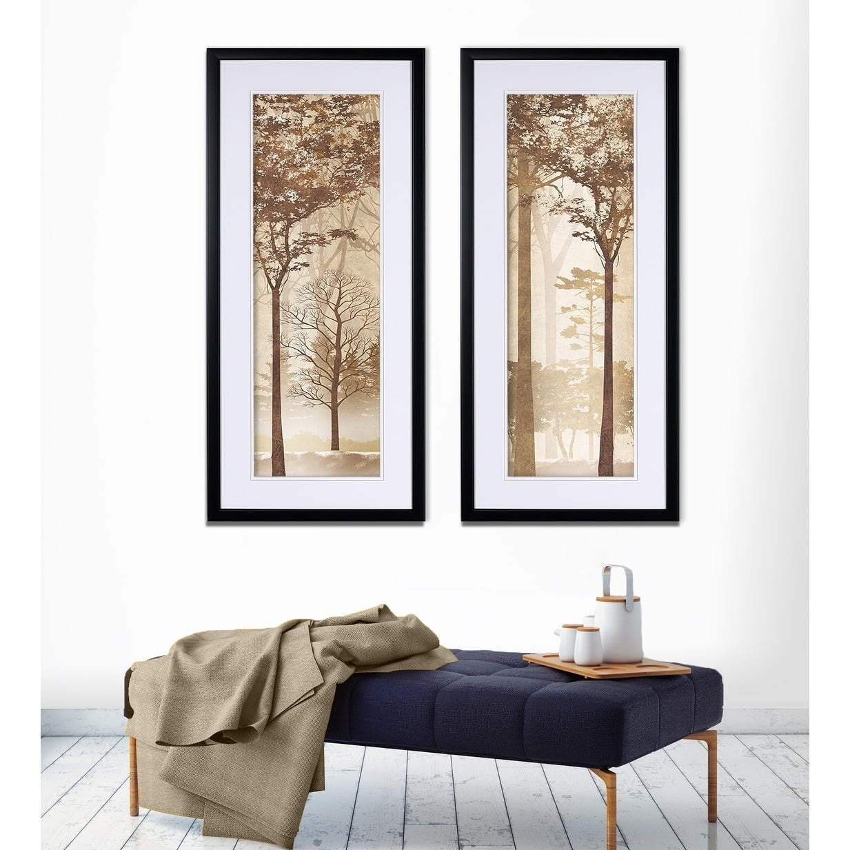 Forest Light Beige and Brown Framed Landscape Prints Set