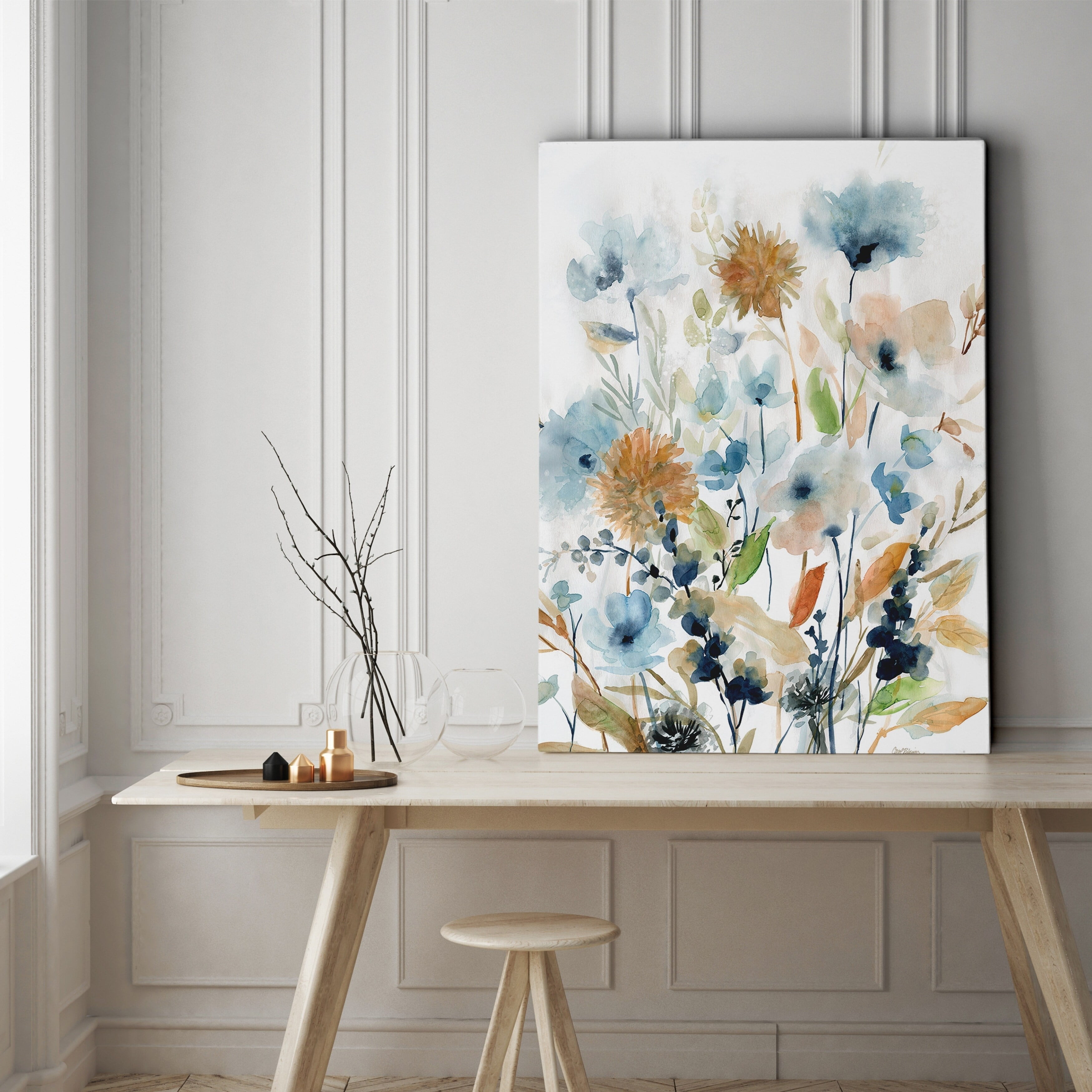 Holland Spring Mix II Blue and Orange Floral Canvas Art