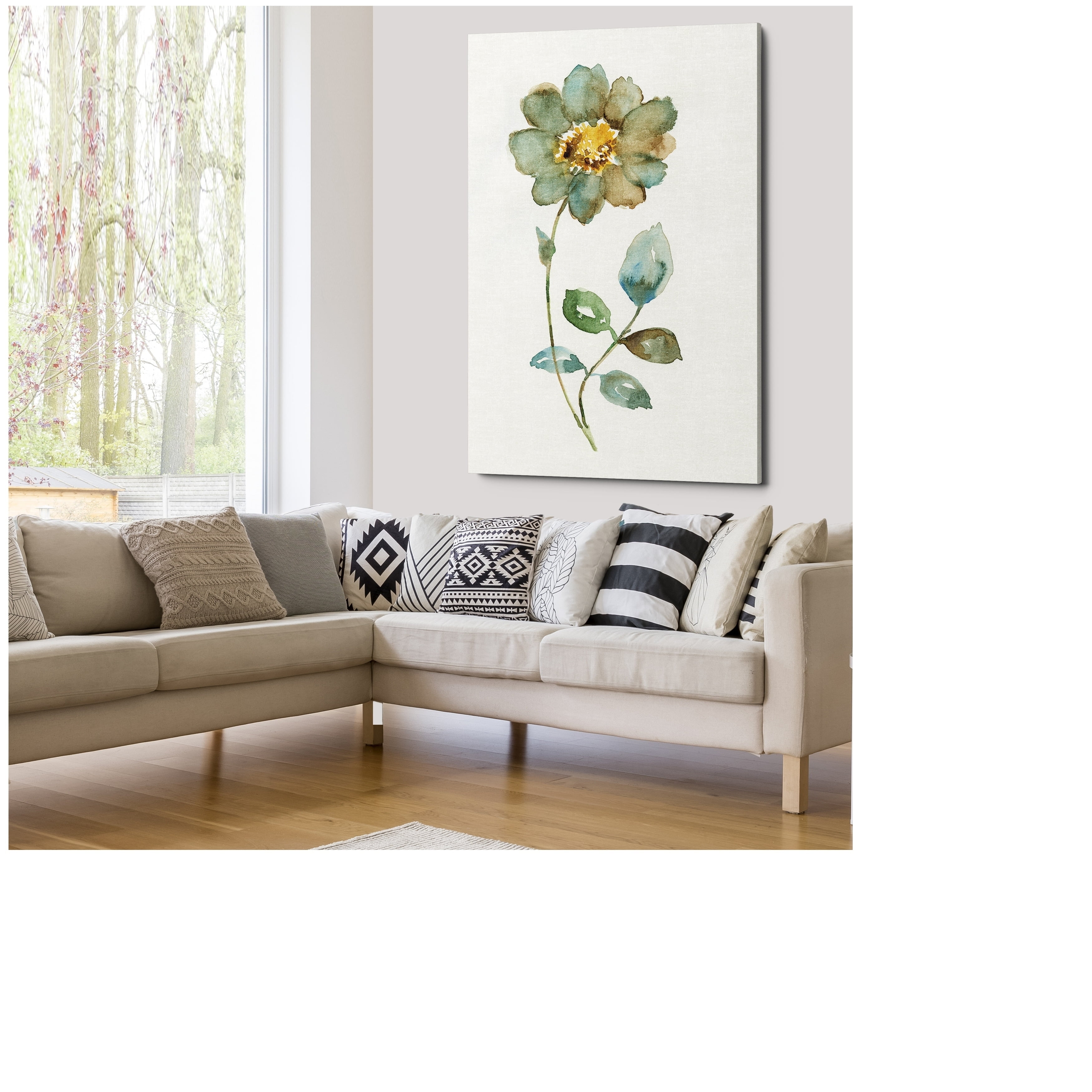 Simple Petals Green and Yellow Canvas Wall Art