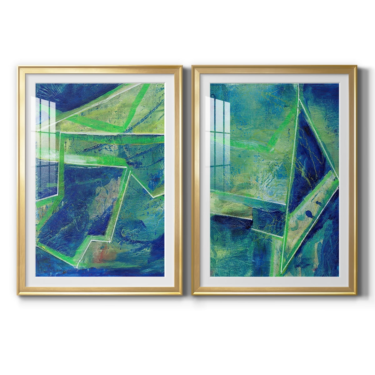 Wexford Home Geometric in Cool I Premium Framed Print, 18.5" x 24.5" - Ready to Hang, Gold (Set of 2)