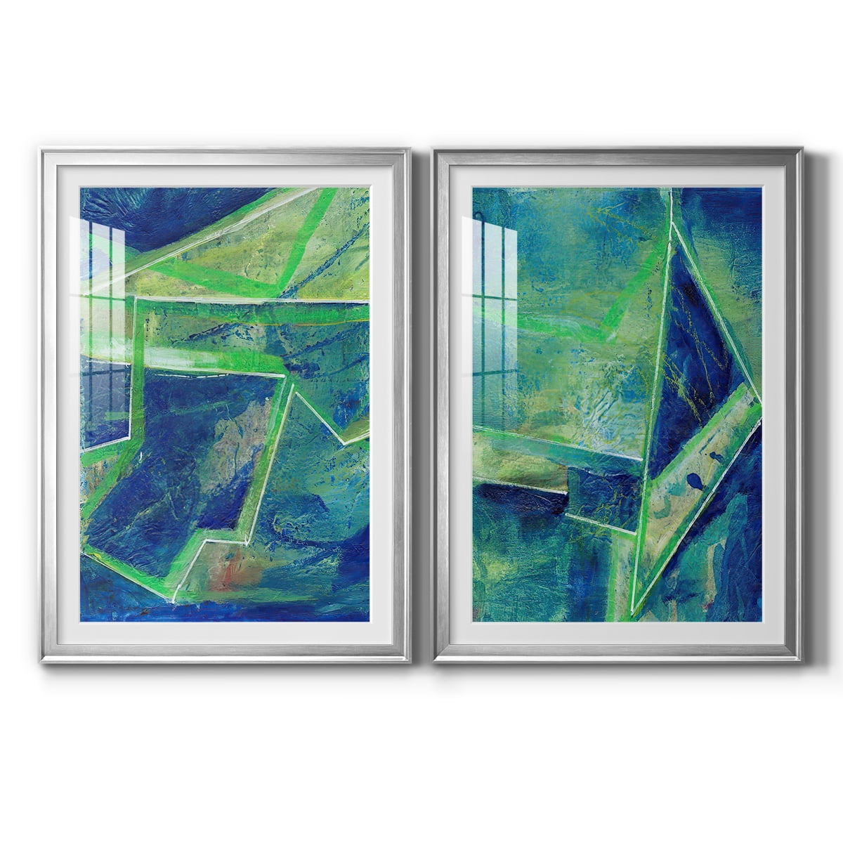 Wexford Home Geometric in Cool I Premium Framed Print, 18.5" x 24.5" - Ready to Hang, Silver (Set of 2)