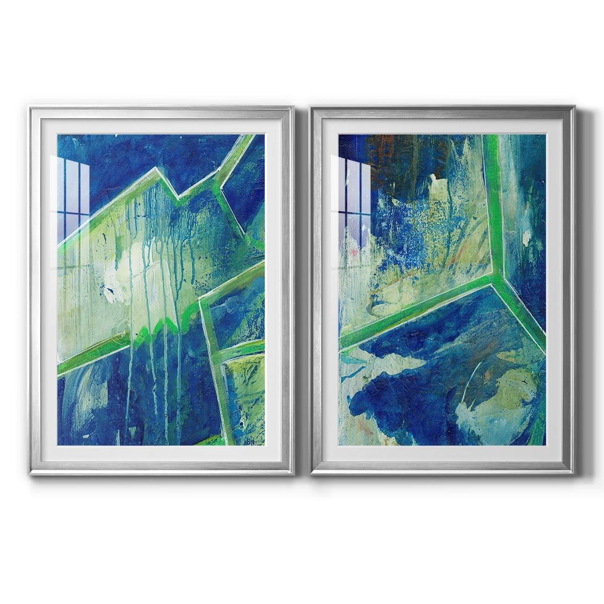 Wexford Home Geometric in Cool V Premium Framed Print, 30.5" x 42.5" - Ready to Hang, Silver (Set of 2)