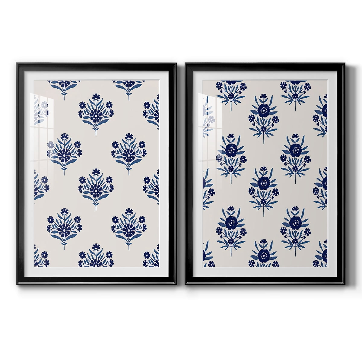 Wexford Home Indigo Bloom Pattern I Premium Framed Print, 18.5" x 24.5" - Ready to Hang, Black (Set of 2)