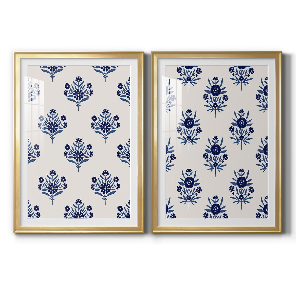 Wexford Home Indigo Bloom Pattern I Premium Framed Print, 18.5" x 24.5" - Ready to Hang, Gold (Set of 2)