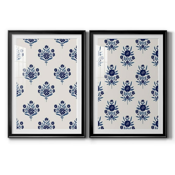 Wexford Home Indigo Bloom Pattern I Premium Framed Print, 22.5" x 30.5" - Ready to Hang, Black (Set of 2)