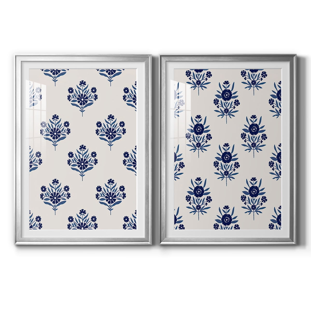 Wexford Home Indigo Bloom Pattern I Premium Framed Print, 30.5" x 42.5" - Ready to Hang, Silver (Set of 2)