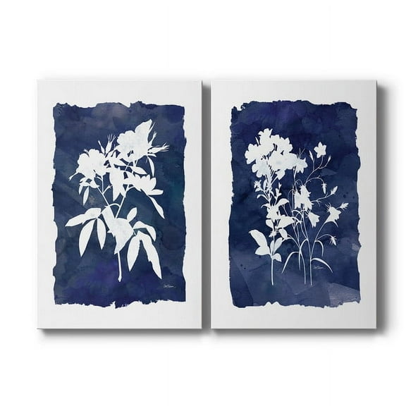 Wexford Home Indigo Botanical - 8" x 12" Wrapped Canvas Prints (Set of 2), Ready to Hang