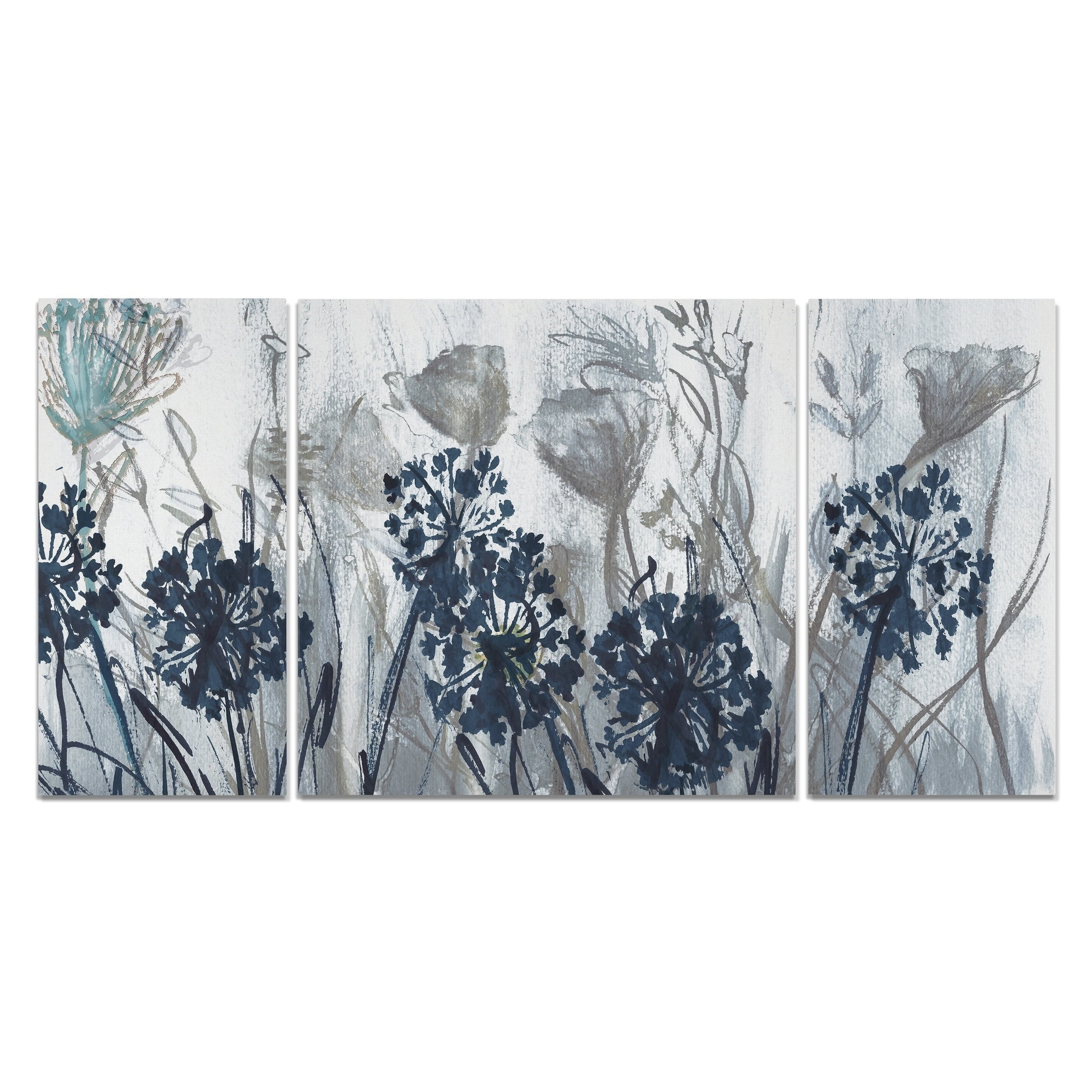 Indigo and Gray Floral Multi-Piece Canvas Art Set