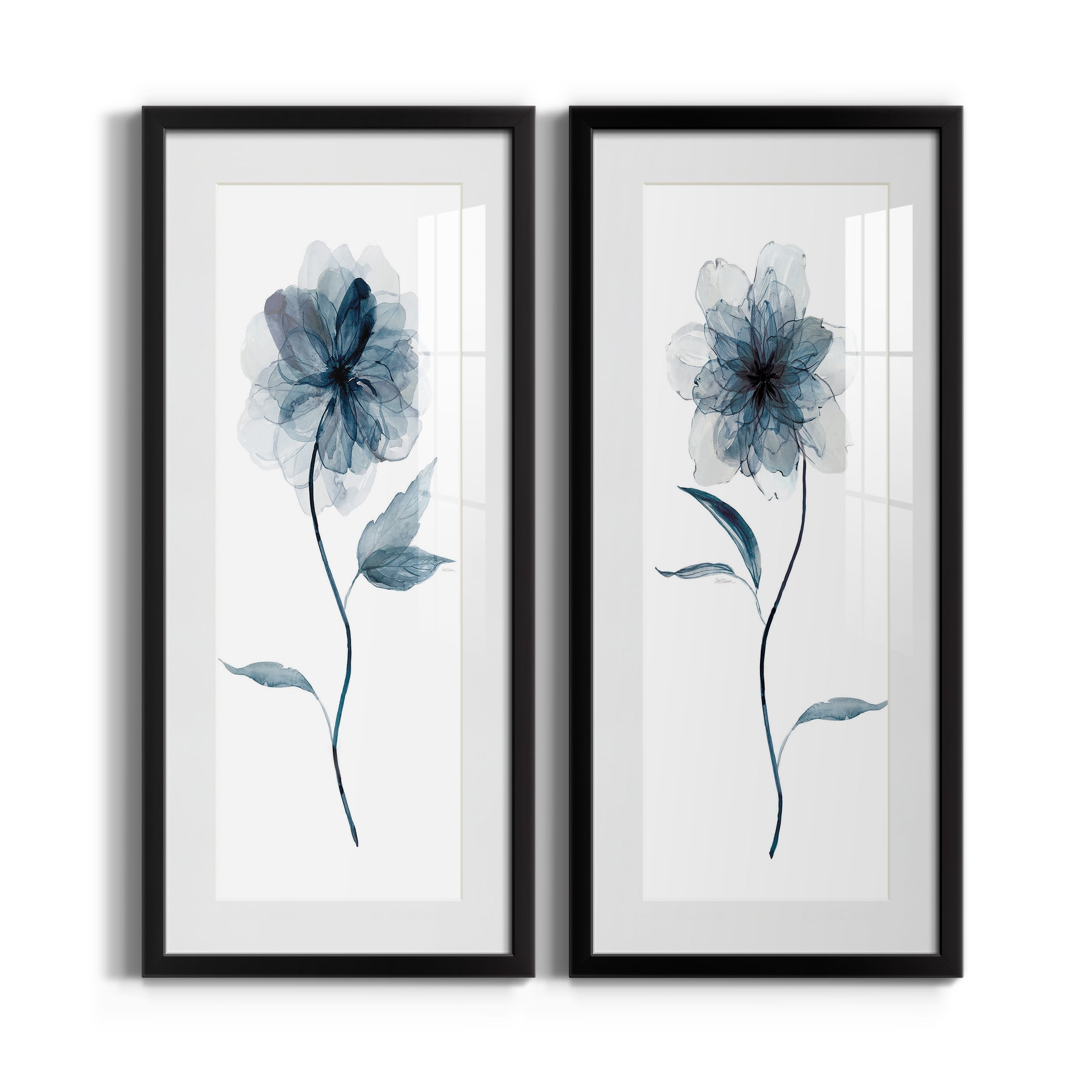 Indigo Floral Print with Black Frame and Glass