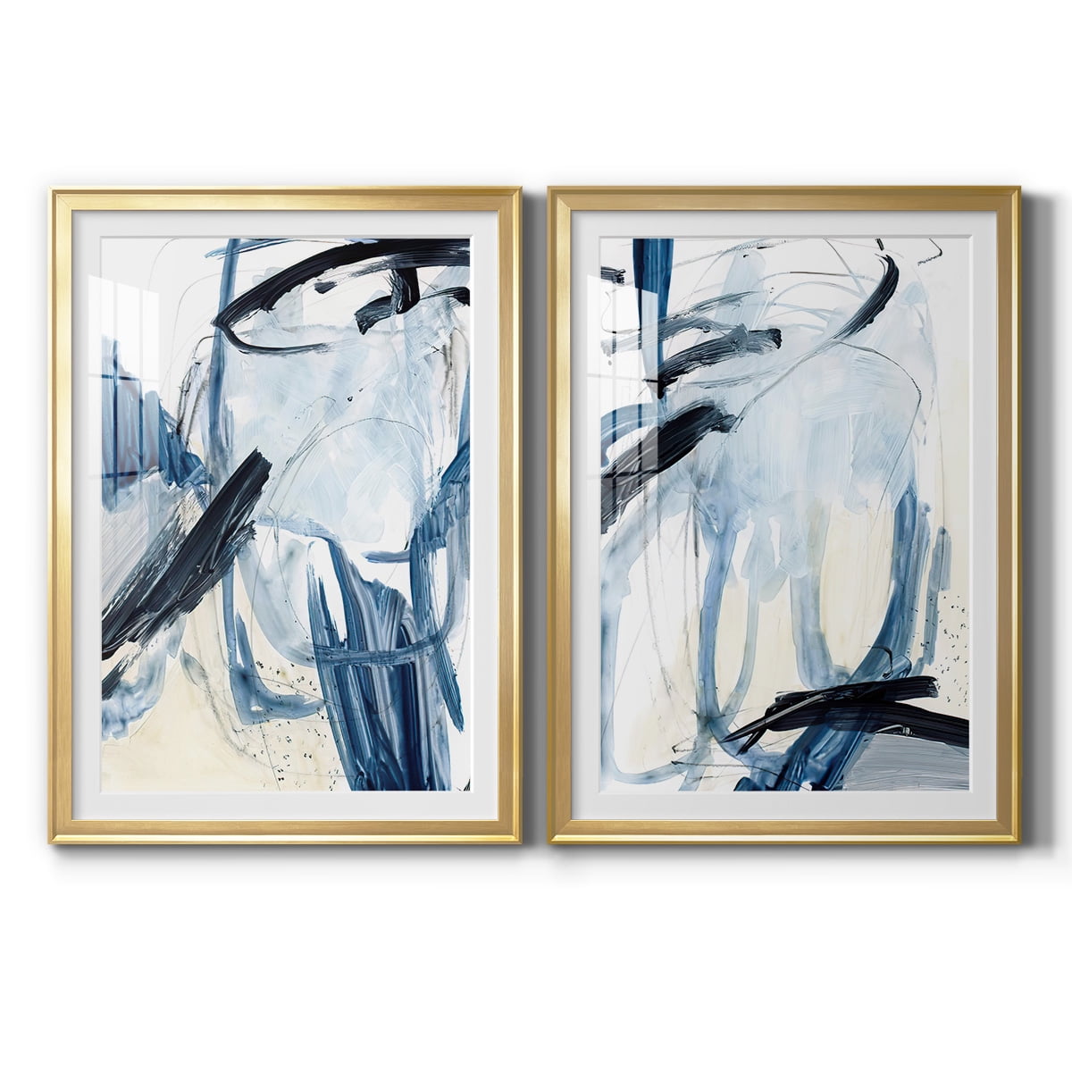 Wexford Home Indigo Swash I Premium Framed Print, 26.5" x 36.5" - Ready to Hang, Gold (Set of 2)