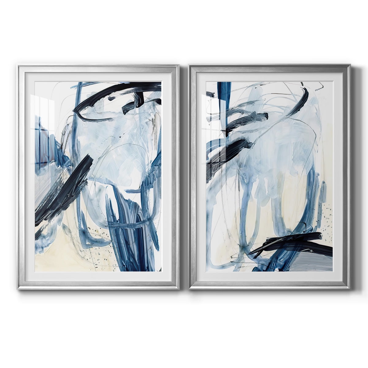 Wexford Home Indigo Swash I Premium Framed Print, 30.5" x 42.5" - Ready to Hang, Silver (Set of 2)