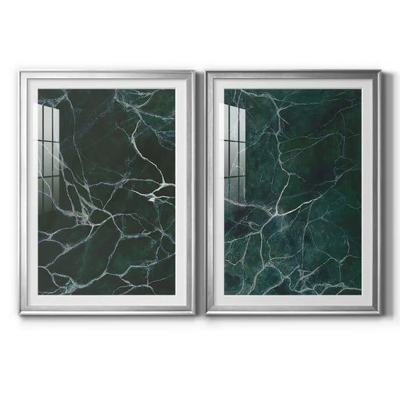 Wexford Home Jade Marble I Premium Framed Print, 30.5" x 42.5" - Ready to Hang, Silver (Set of 2)