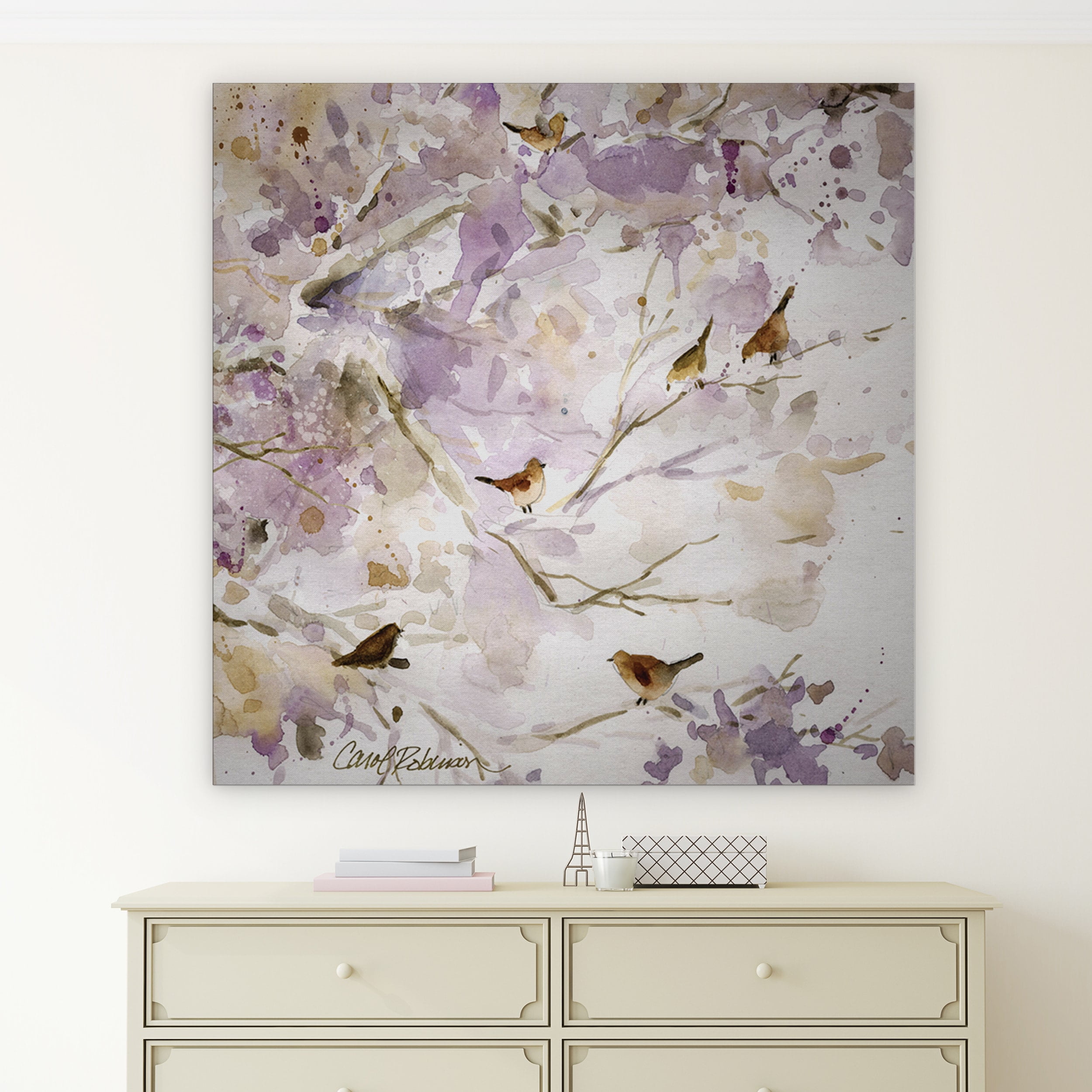 Evening Song II Floral and Bird Canvas Wall Art
