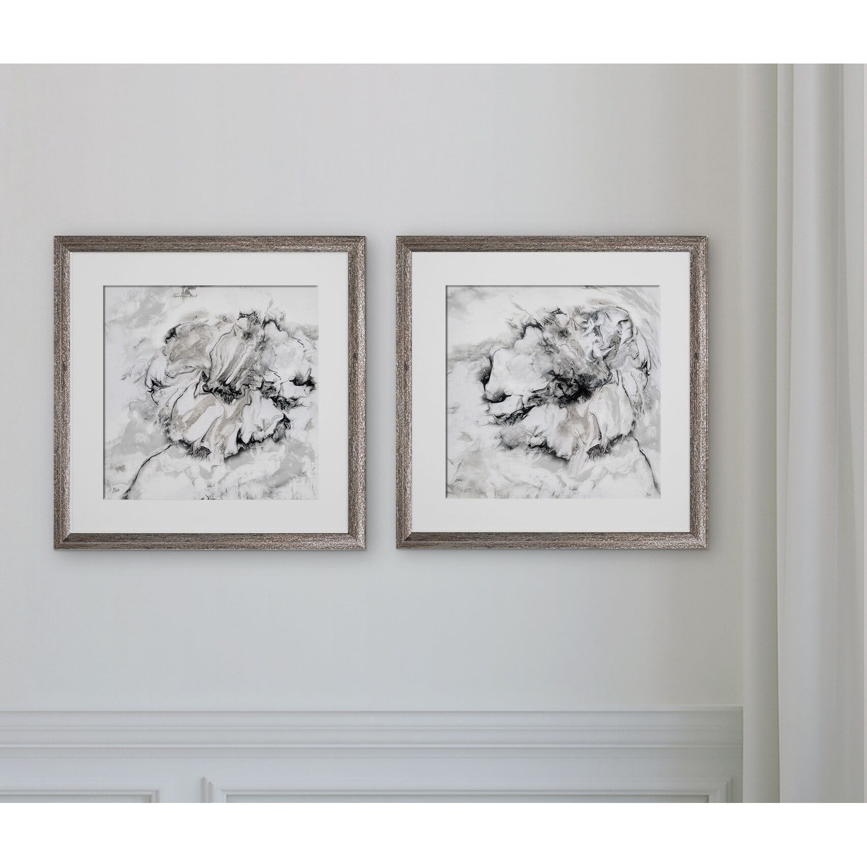 Gray and White Marble Flower Framed Art Set