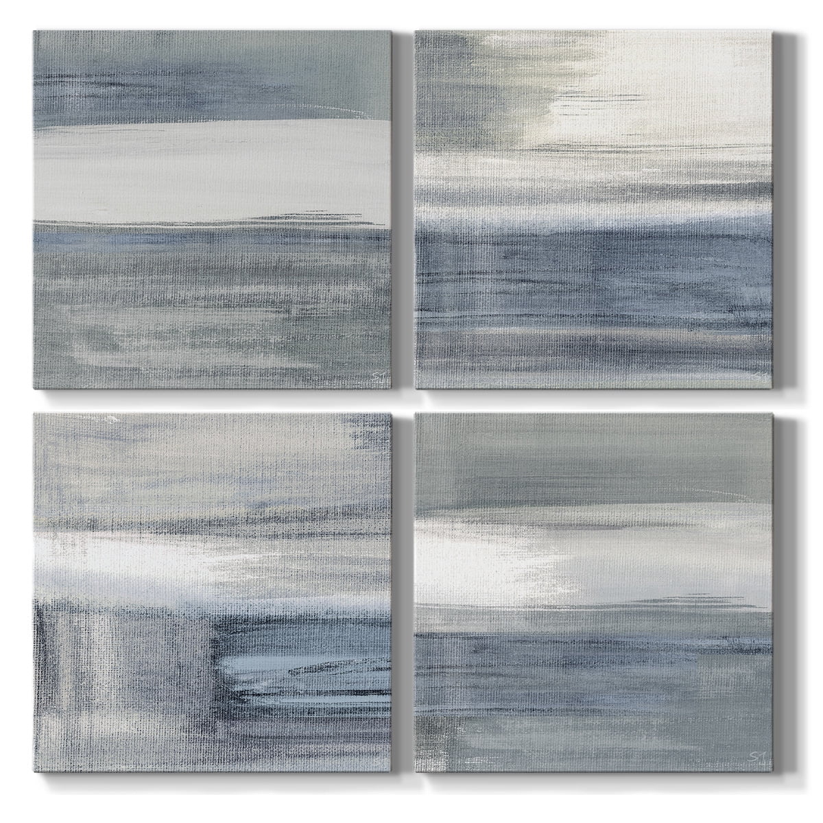 Wexford Home Modern Home Wall Décor Abstract Black and White Grey Canvas Wall Art 16 x 16 inches Set of 4 Framed Artwork for Living Room Bedroom